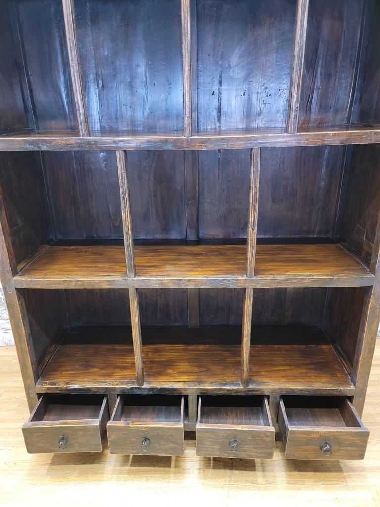 Chinese Antique Shanxi Province Elmwood Open Shelf Display Bookcase with Original Brown  For Sale