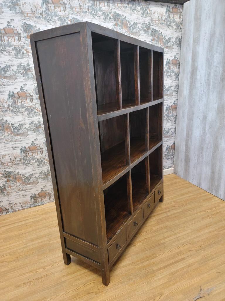 Wood Antique Shanxi Province Elmwood Open Shelf Display Bookcase with Original Brown  For Sale
