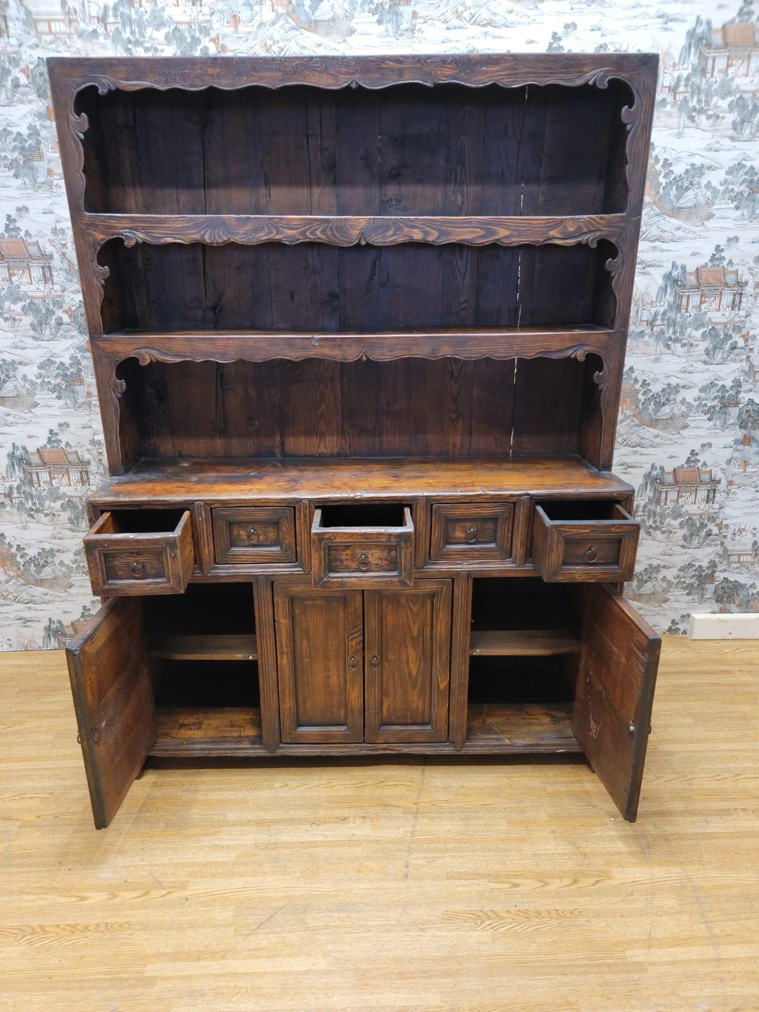 Mission Antique Shanxi Province Elmwood Ornate Display Cabinet/Hutch
