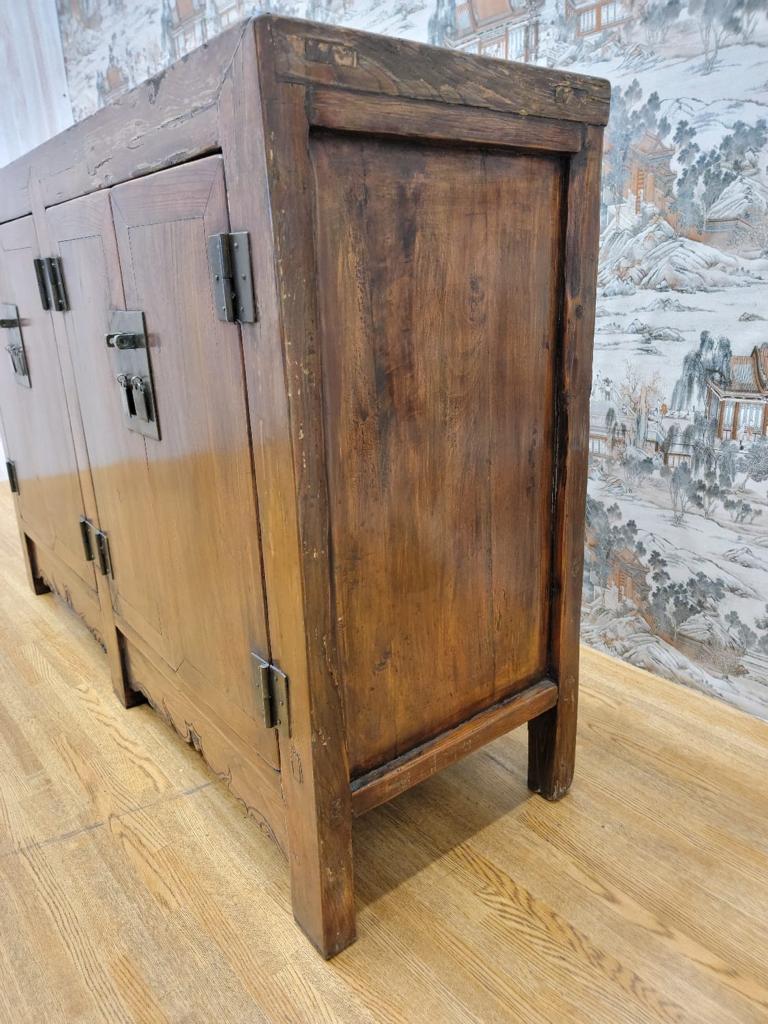 Chinese Antique Shanxi Province Elmwood With Natural Patina and Lacquer Chest For Sale