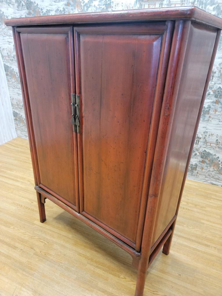 Antique Shanxi Province Elmwood Red Lacquer Cabinet For Sale 3