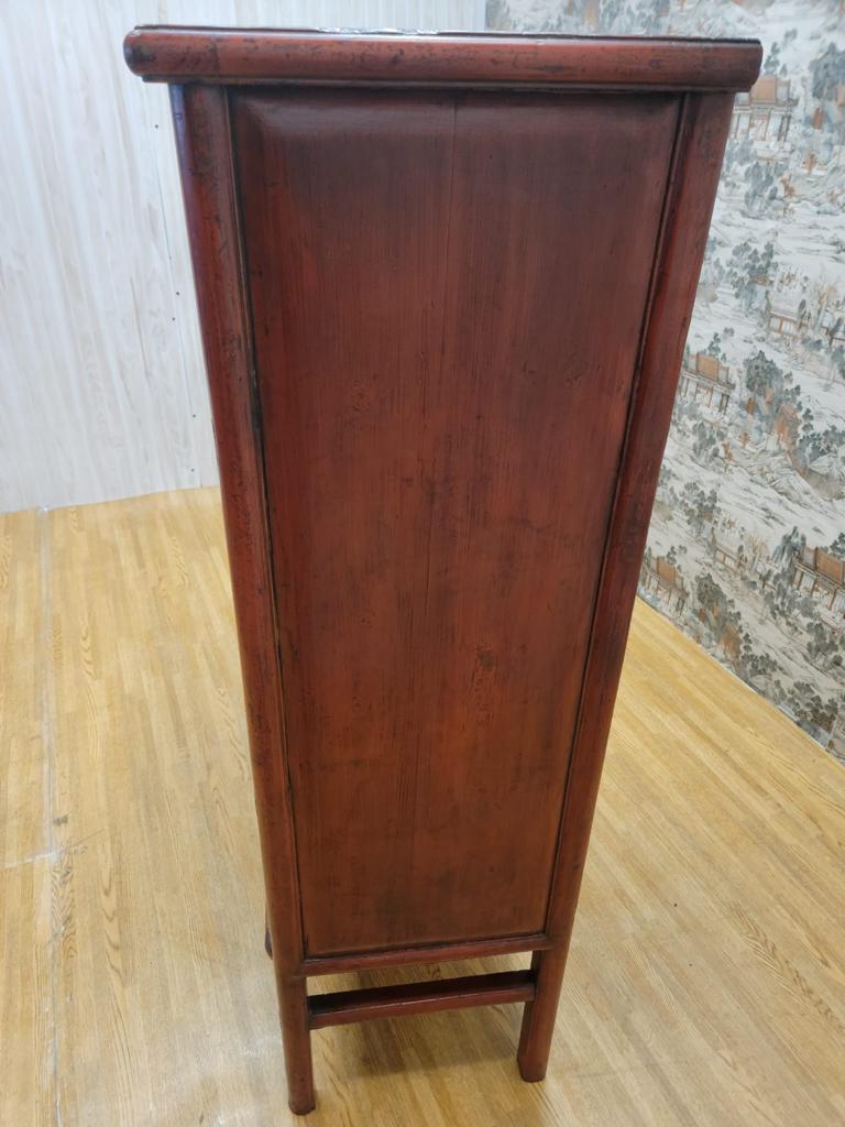 Antique Shanxi Province Elmwood Red Lacquer Cabinet For Sale 5
