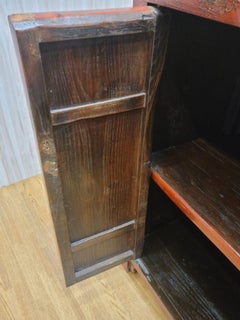 Antique Shanxi Province Elmwood Red Lacquer Cabinet