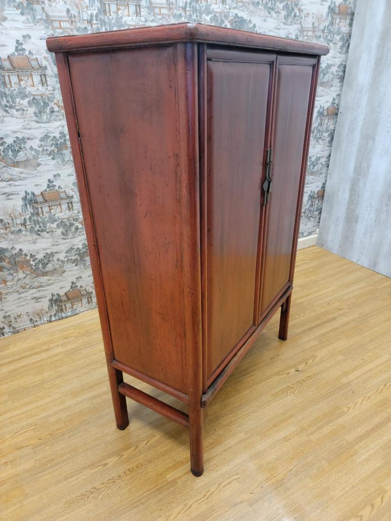 Chinese Antique Shanxi Province Elmwood Red Lacquer Cabinet For Sale