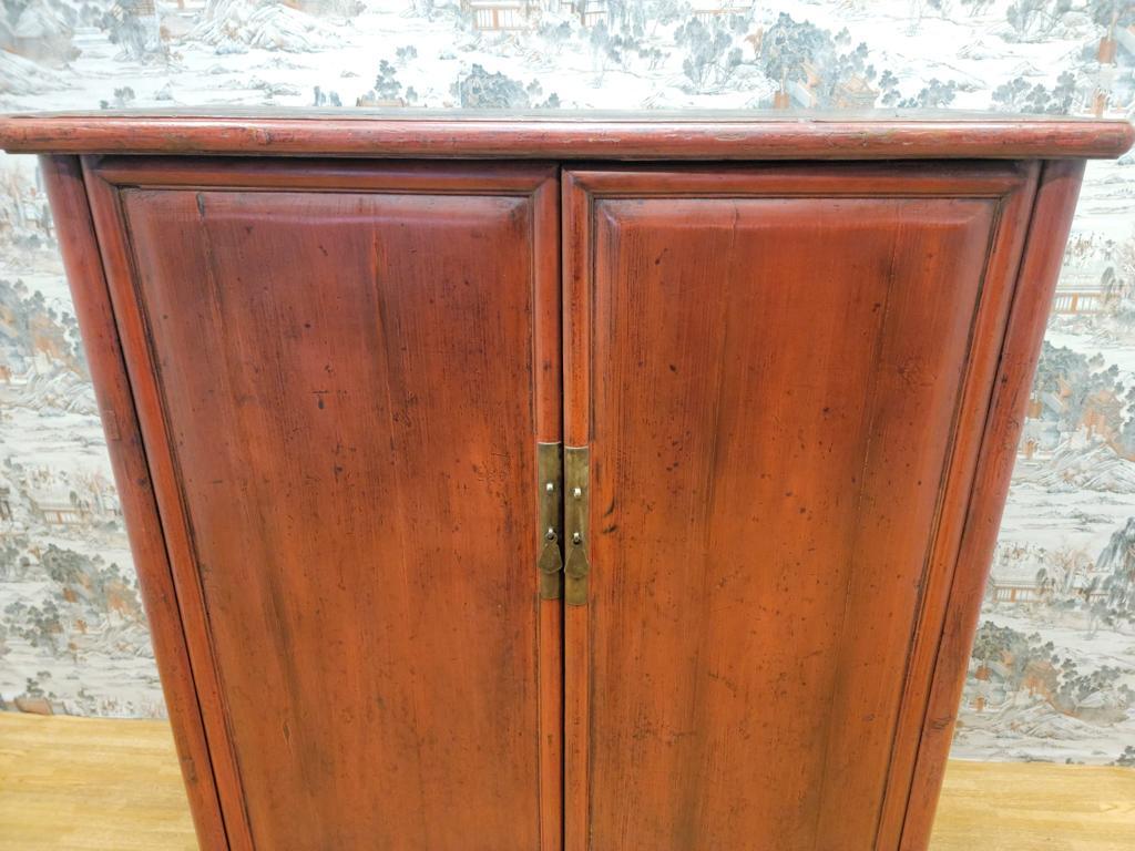 Antique Shanxi Province Elmwood Red Lacquer Cabinet For Sale 2