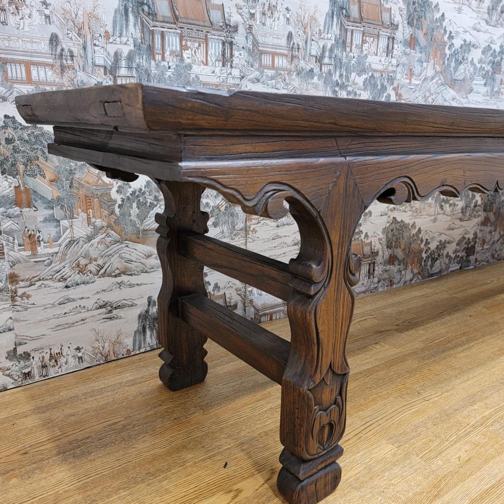 Patinated Antique Shanxi Province Hallway Bench Altar Console Table For Sale