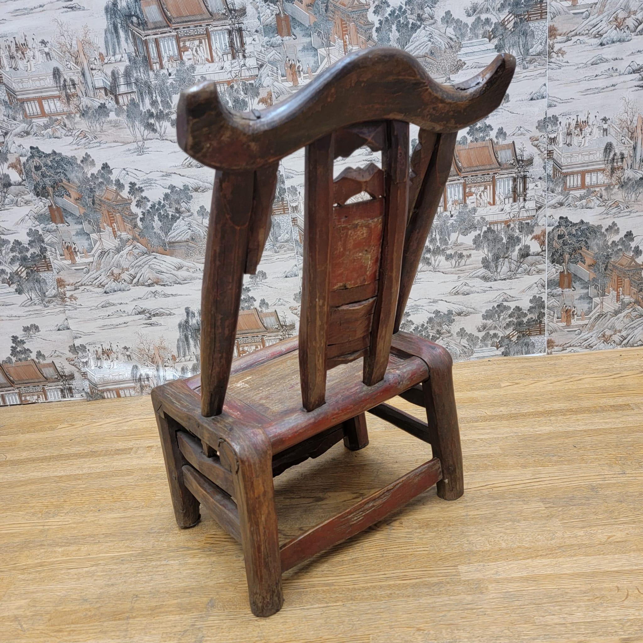 Chinese  Antique Shanxi Province Hand Carved Elm Child Chair For Sale