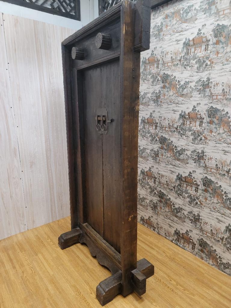 Rustic Antique Shanxi Province Hand Carved Elmwood Oriental Door For Sale
