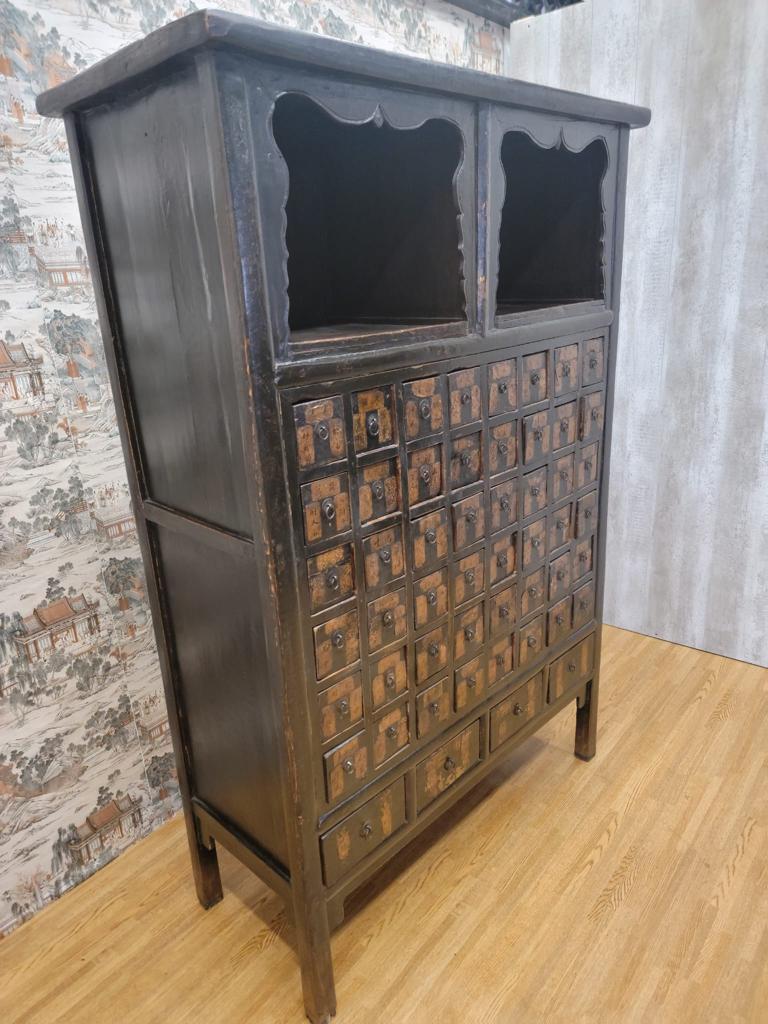 Antique Shanxi Province Hand Painted Black Lacquer Tall Apothecary For Sale 6