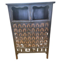 Antique Shanxi Province Hand Painted Black Lacquer Apothecary