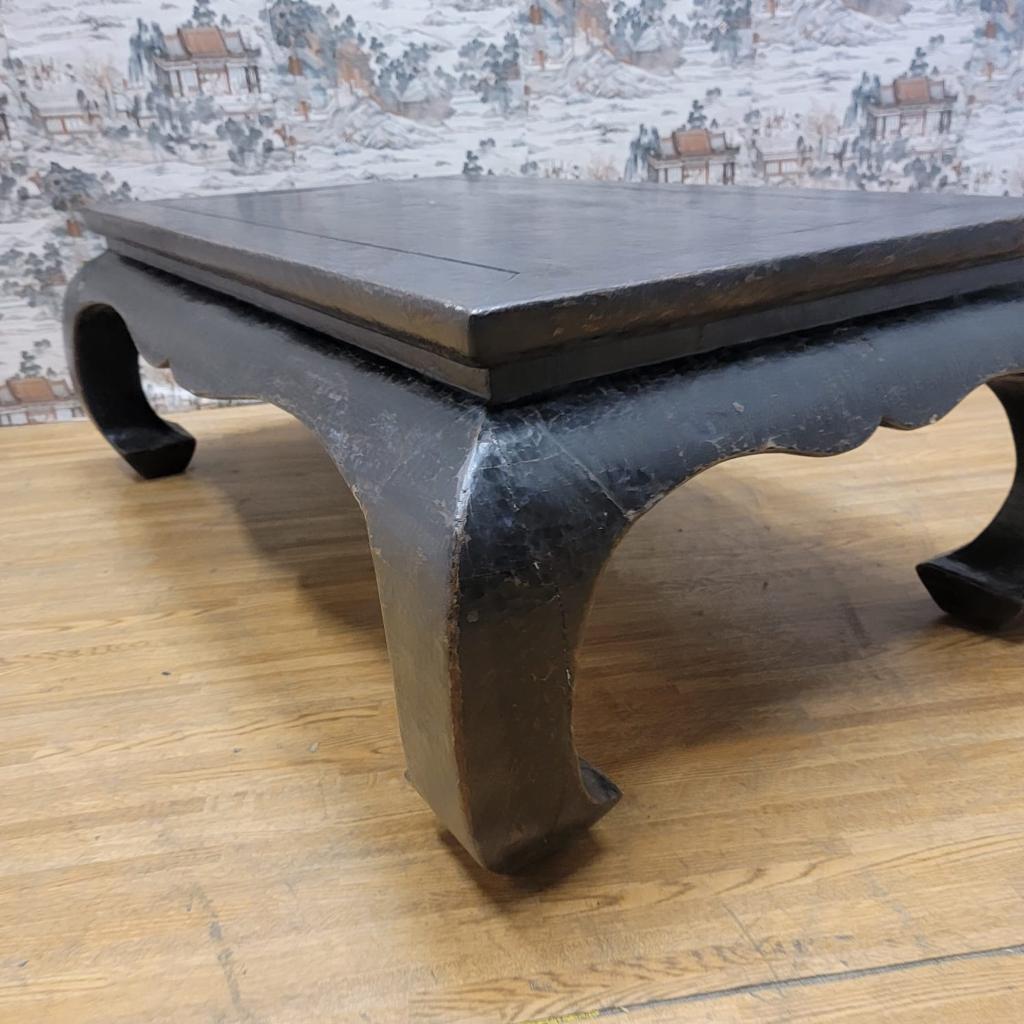 Antique Shanxi Province Kang Style Black Linen Wrapped Elm Coffee Table For Sale 2