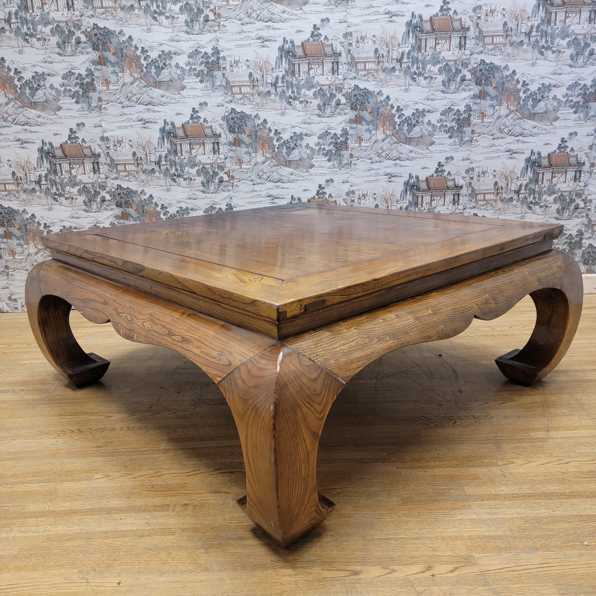 Chinese Export Antique Shanxi Province Kang Style Natural Elm Coffee Table