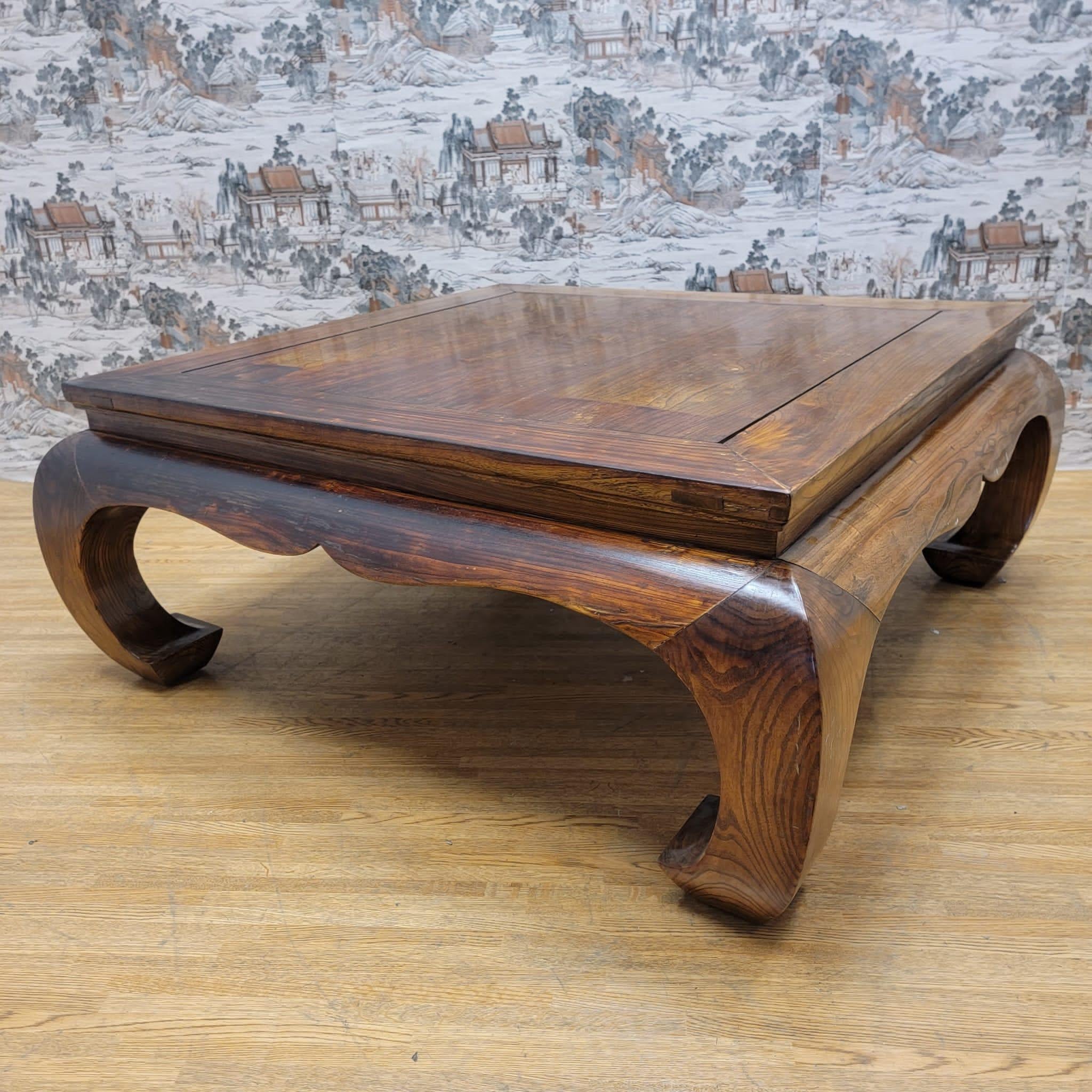 Hand-Carved Antique Shanxi Province Kang Style Natural Elm Coffee Table