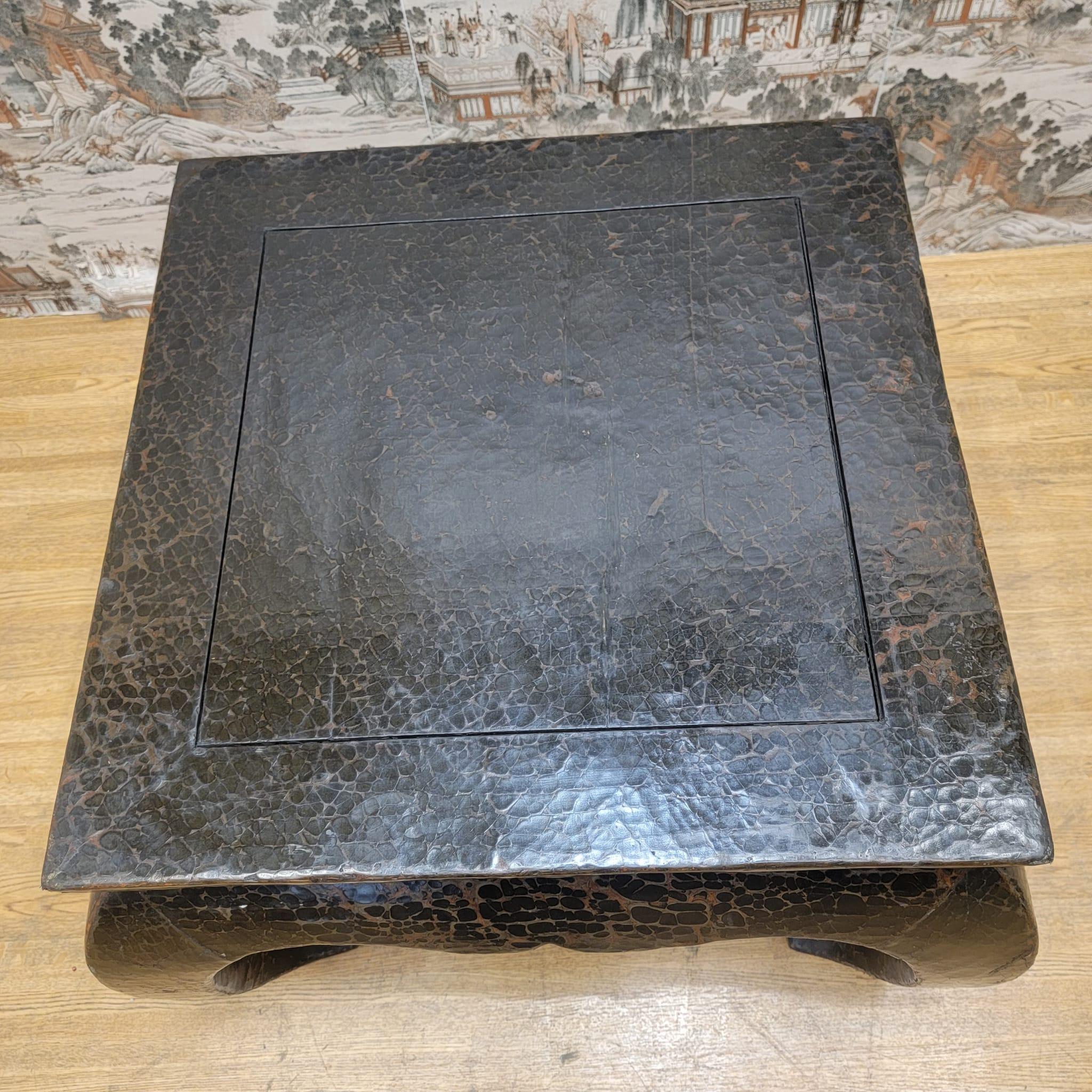 Patinated Antique Shanxi Province Linen Wrapped Elm Coffee Table For Sale