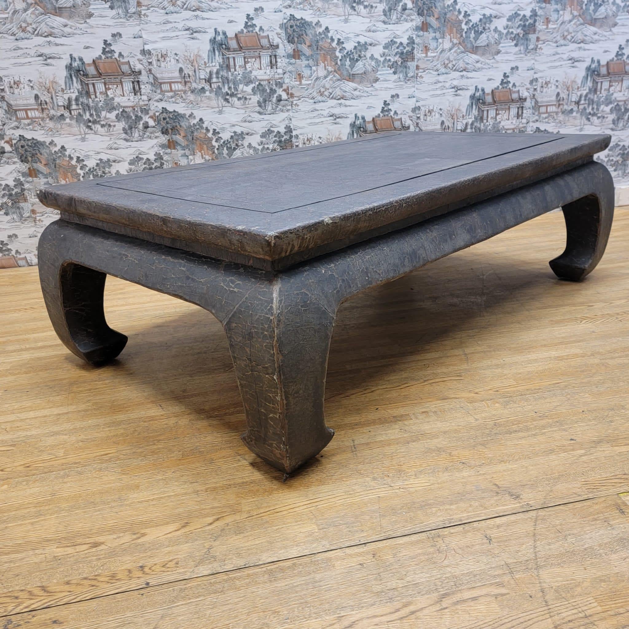 Early 20th Century Antique Shanxi Province Linen Wrapped Lacquered Elm Coffee Table For Sale