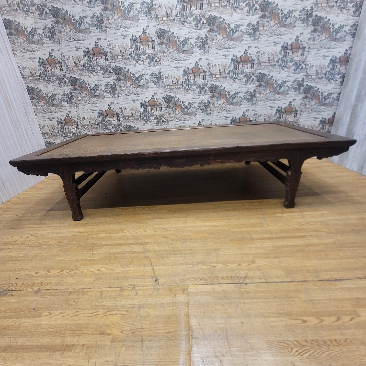 Antique Shanxi Province Ming Dynasty Opium Bed Elm and Rattan Coffee Table For Sale 10