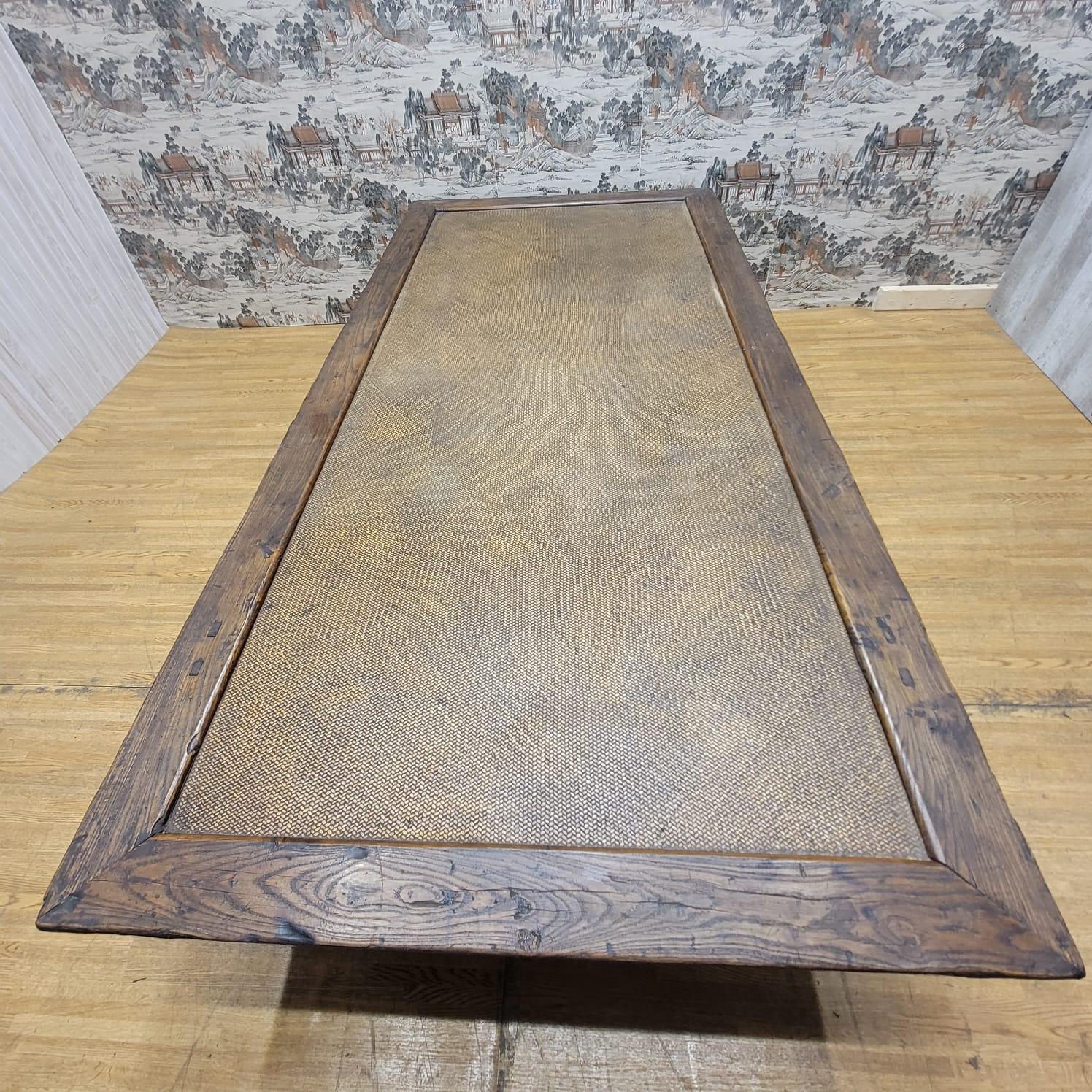Antique Shanxi Province Ming Dynasty Opium Bed Elm and Rattan Coffee Table For Sale 12