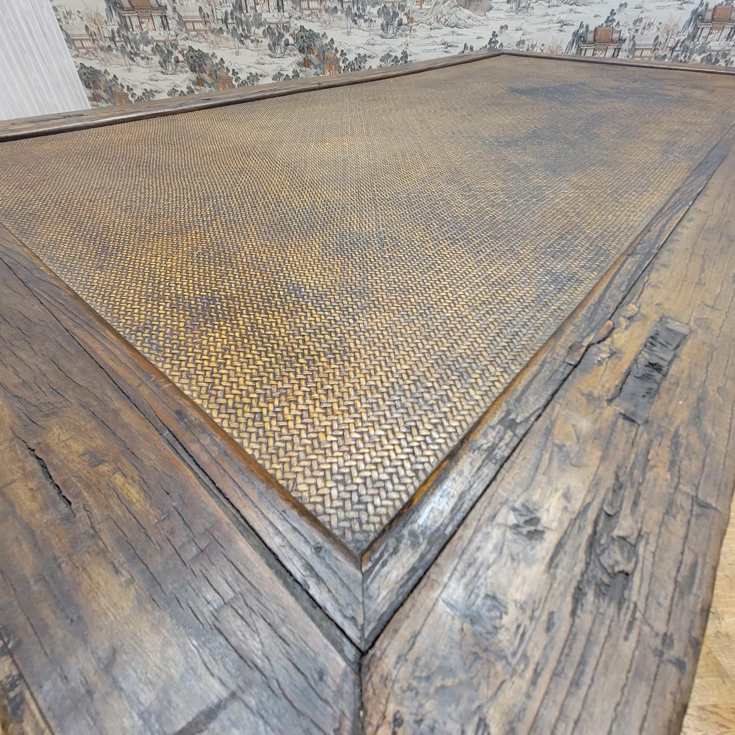 Antique Shanxi Province Ming Dynasty Opium Bed Elm and Rattan Coffee Table In Good Condition For Sale In Chicago, IL