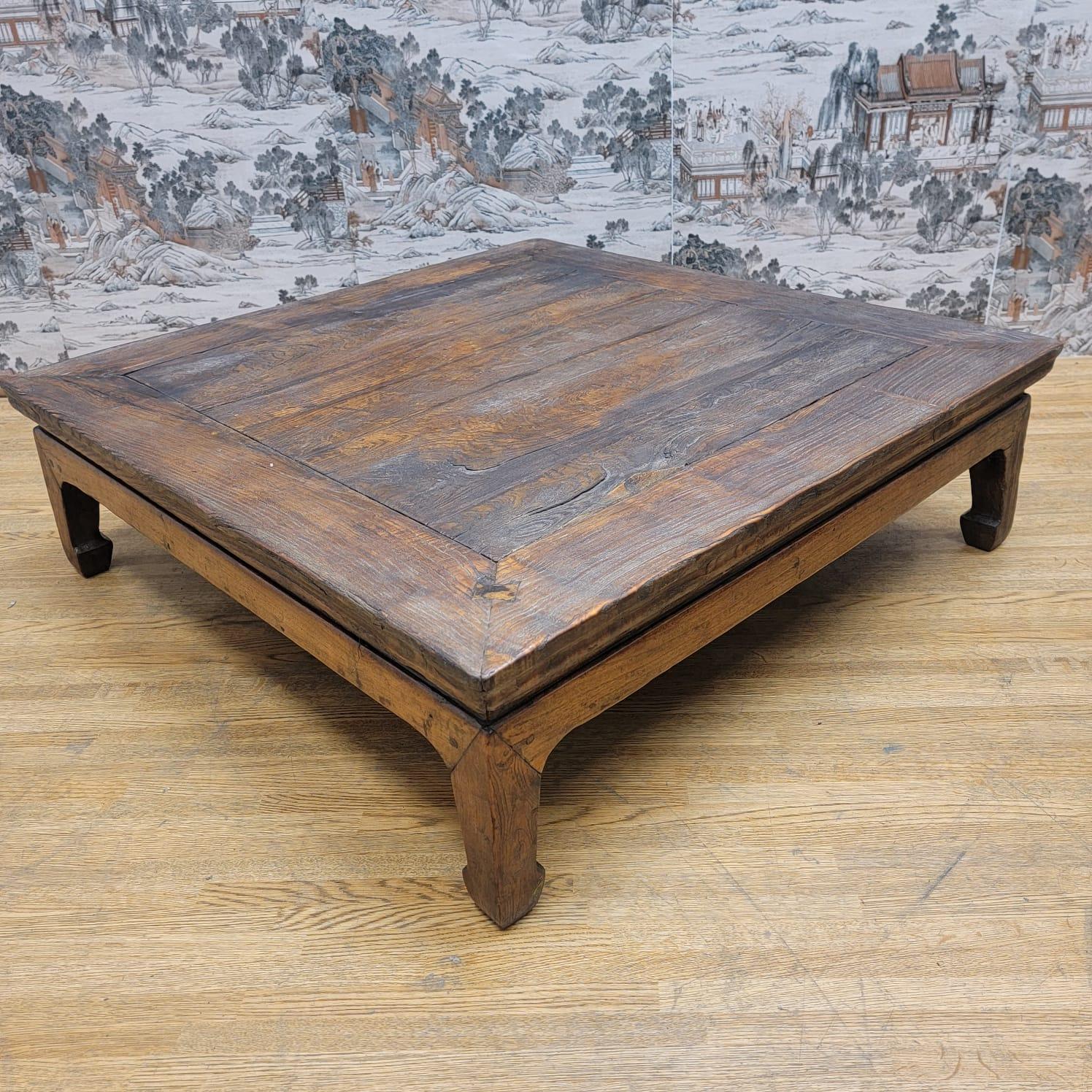 Patinated Antique Shanxi Province Natural Color and Patina Elm Coffee Table For Sale