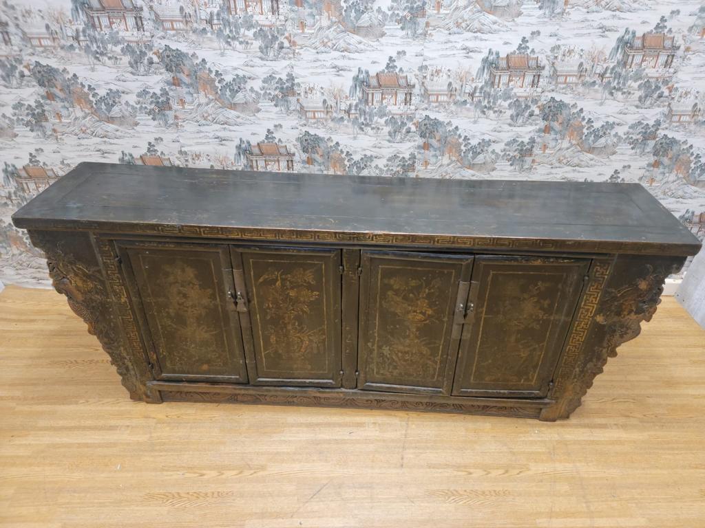 Chinese Export Antique Shanxi Province Original Hand Painted Elmwood Sideboard For Sale