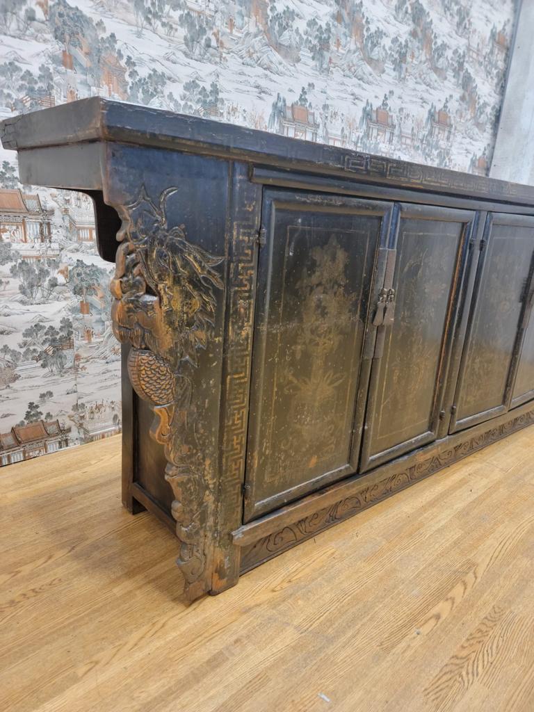 Early 20th Century Antique Shanxi Province Original Hand Painted Elmwood Sideboard For Sale
