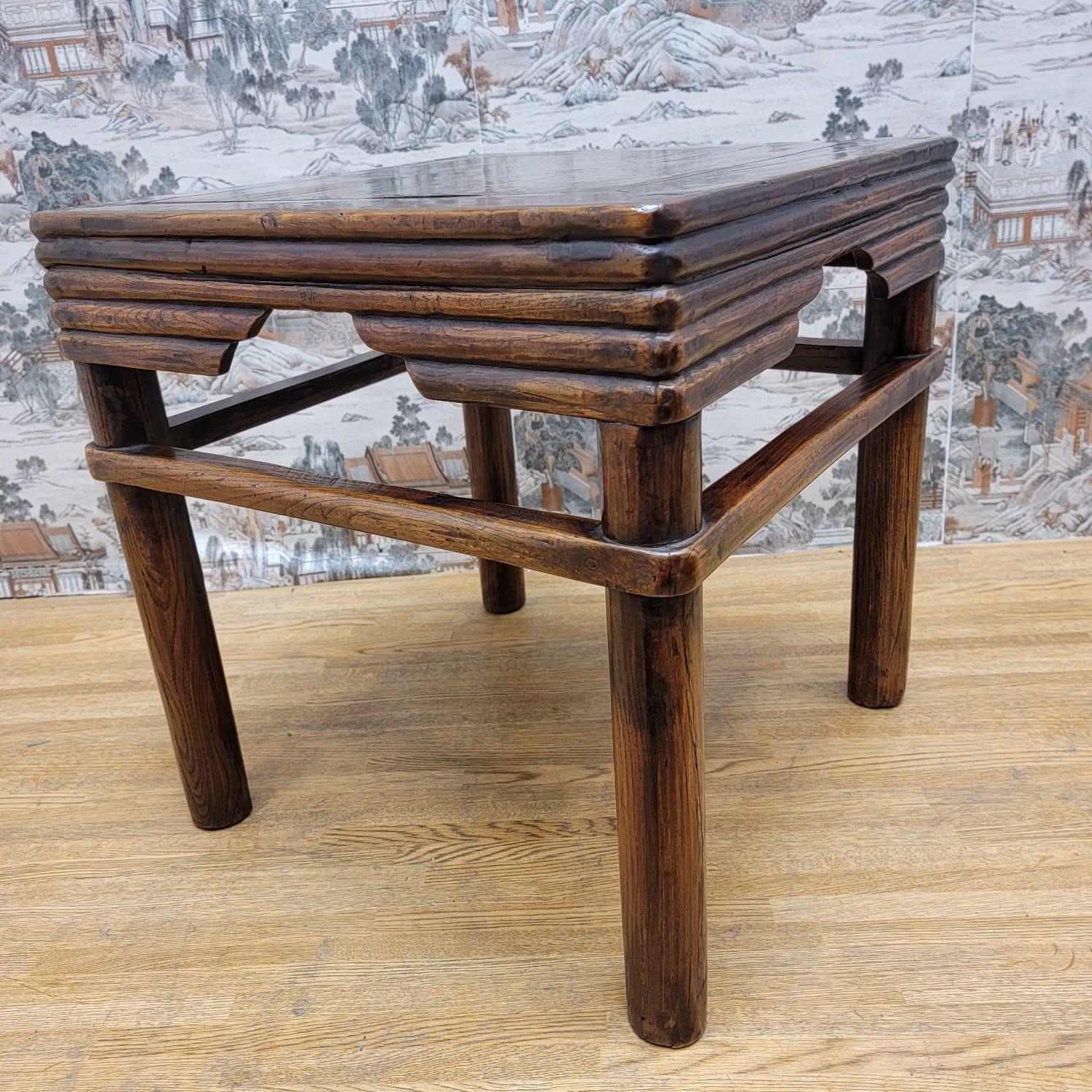 Antique Shanxi Province Pierced Apron Elm Side Table - Pair In Good Condition For Sale In Chicago, IL