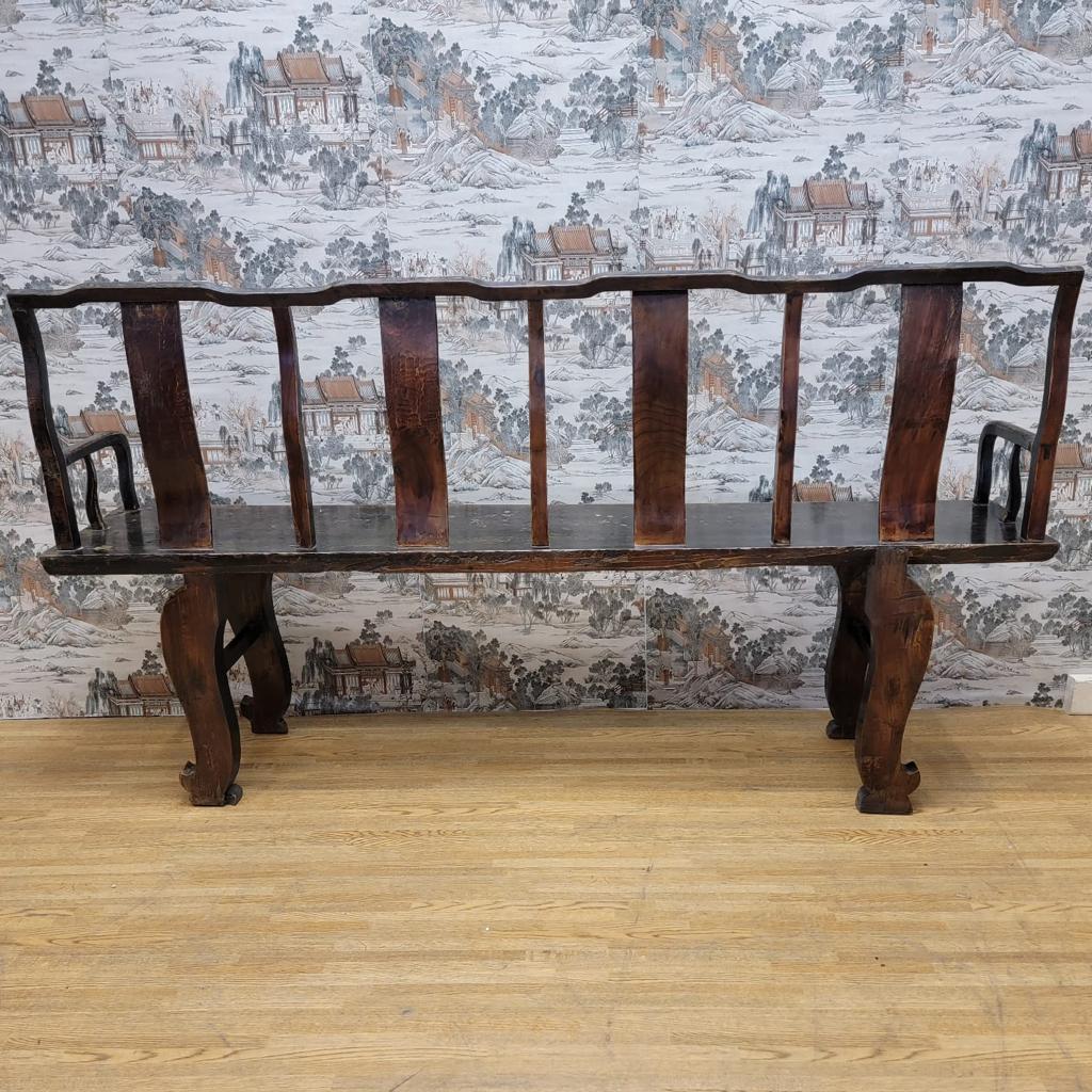 Chinese Export Antique Shanxi Province Rare Top Hat Court Official Elm Bench For Sale