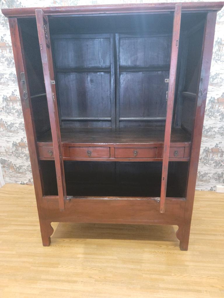 Chinese Export Antique Shanxi Province Red Elm Lacquered Cabinet For Sale