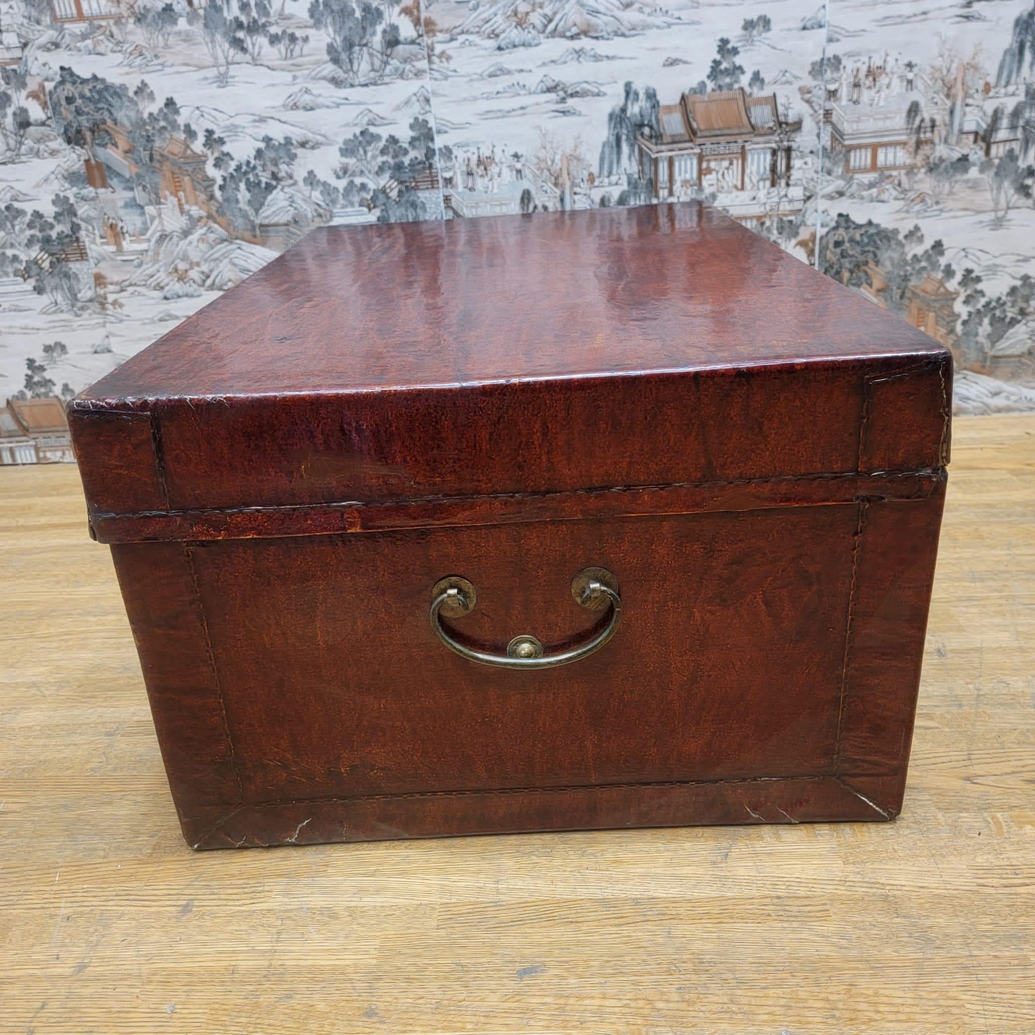 Antique Shanxi Province Red Elm Leather Wrapped Travel Box 3