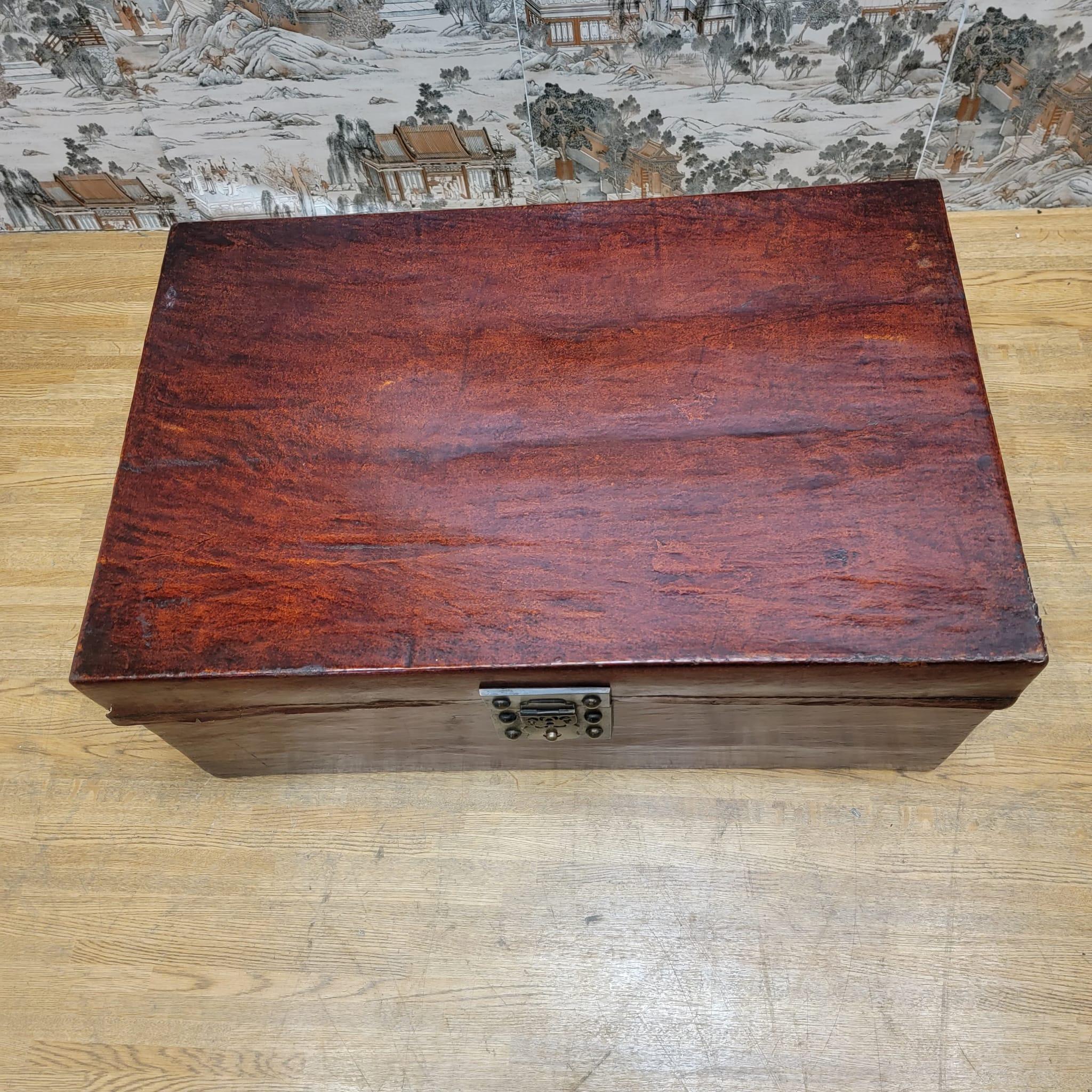 Antique Shanxi Province Red Elm Leather Wrapped Travel Box 4