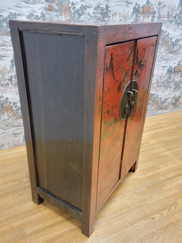 Early 20th Century Antique Shanxi Province Red Lacquer Chinoiserie Cabinet   For Sale