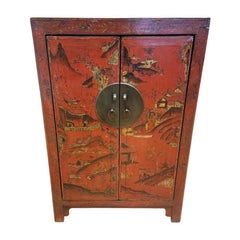 Antikes Chinoiserie-Kabinett aus rotem Lack der Provinz Shanxi