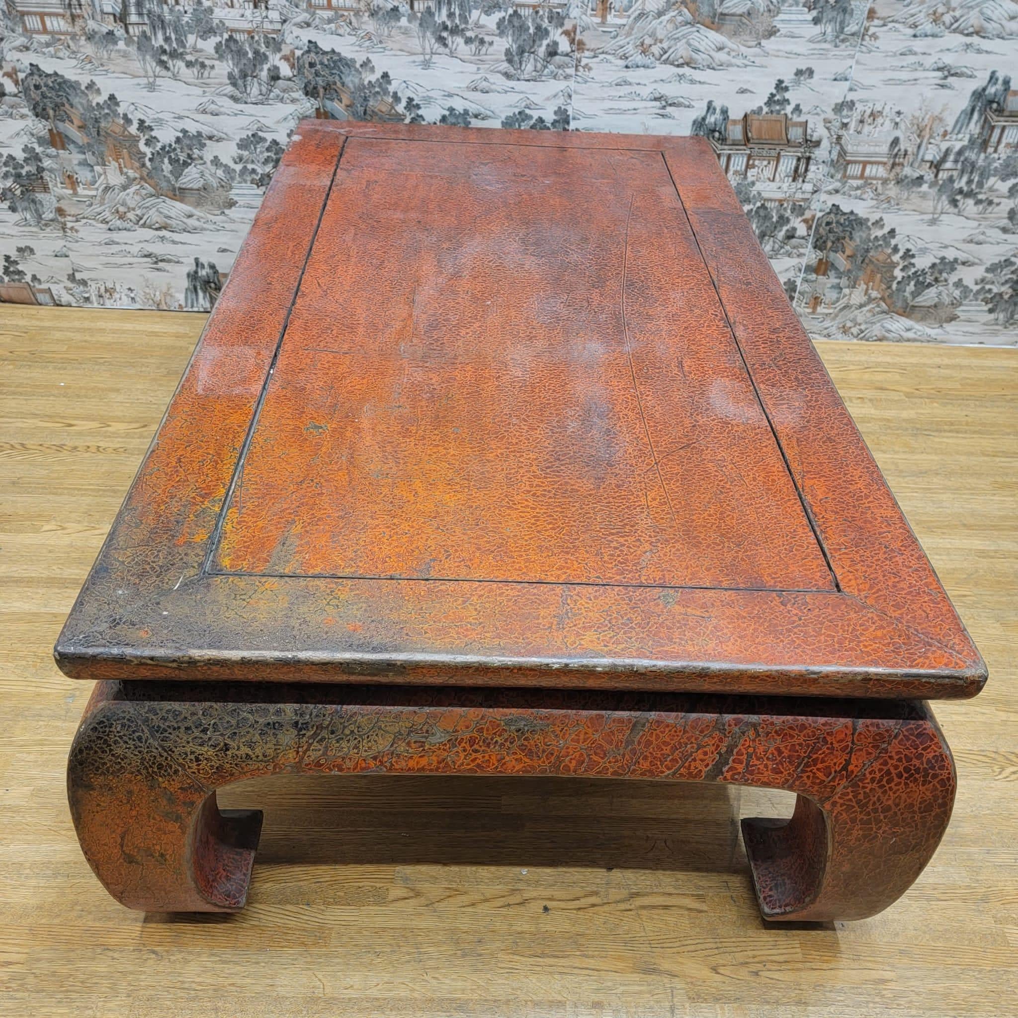 Antique Shanxi Province Red Lacquer Elm Coffee Table For Sale 2