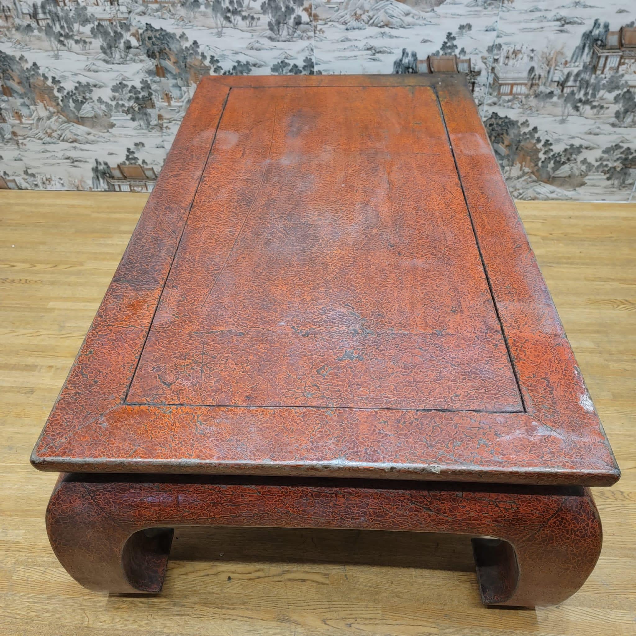 Chinese Export Antique Shanxi Province Red Lacquer Elm Coffee Table For Sale