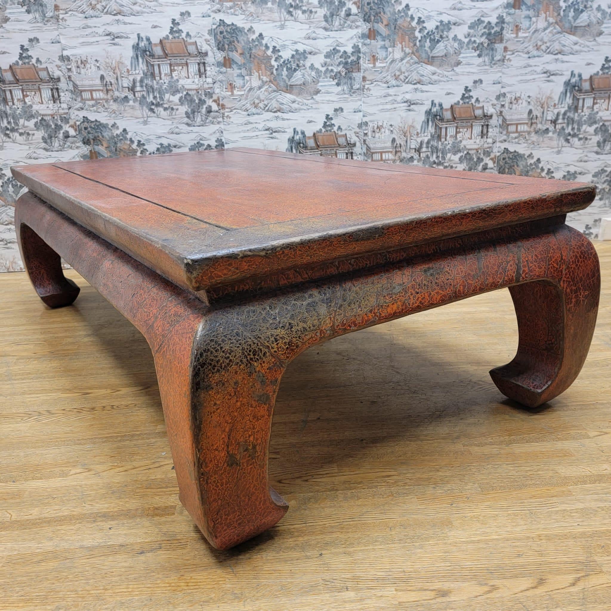 Chinese Antique Shanxi Province Red Lacquer Elm Coffee Table For Sale
