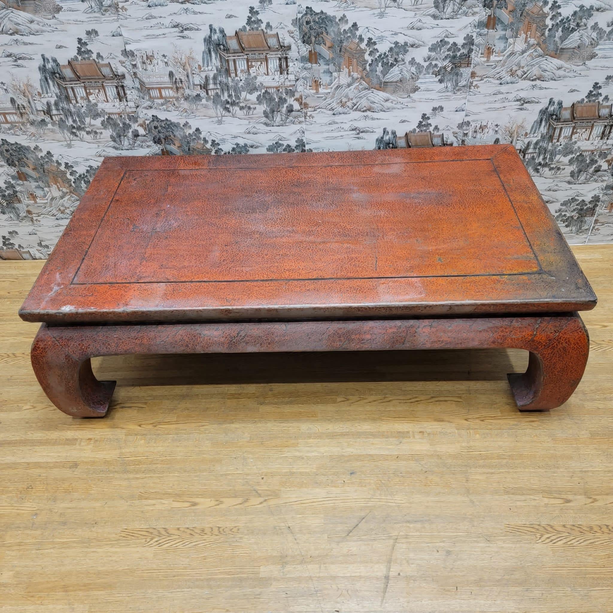 Hand-Crafted Antique Shanxi Province Red Lacquer Elm Coffee Table For Sale