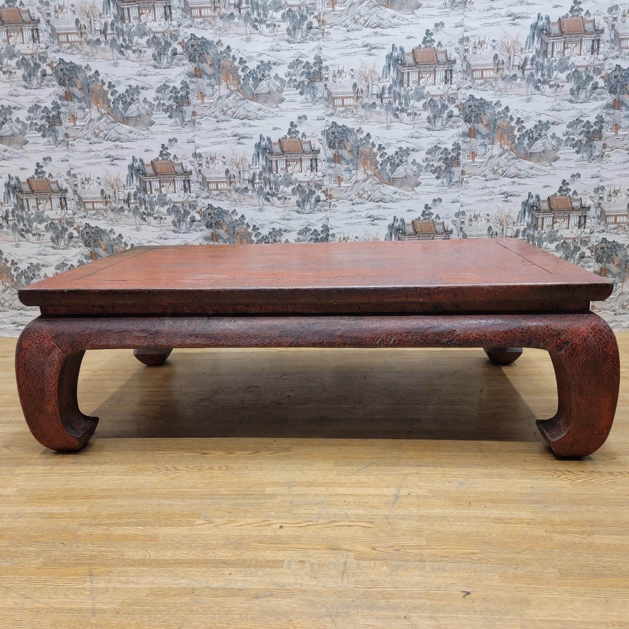 Early 20th Century Antique Shanxi Province Red Lacquer Elm Coffee Table For Sale
