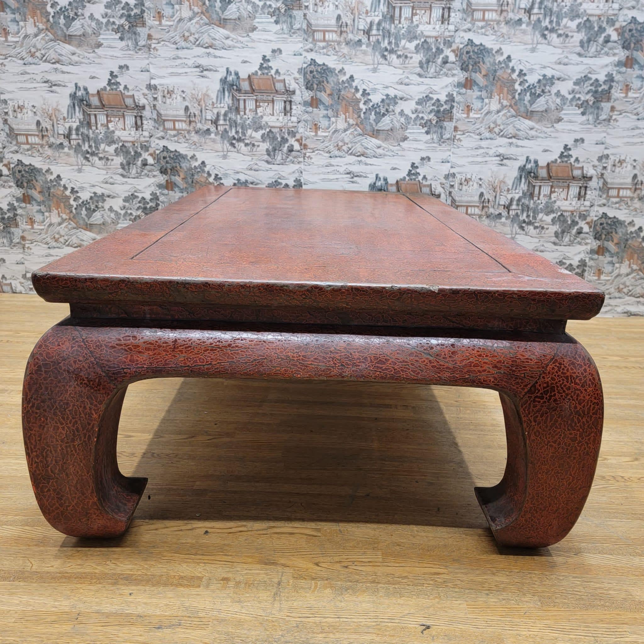 Wood Antique Shanxi Province Red Lacquer Elm Coffee Table For Sale