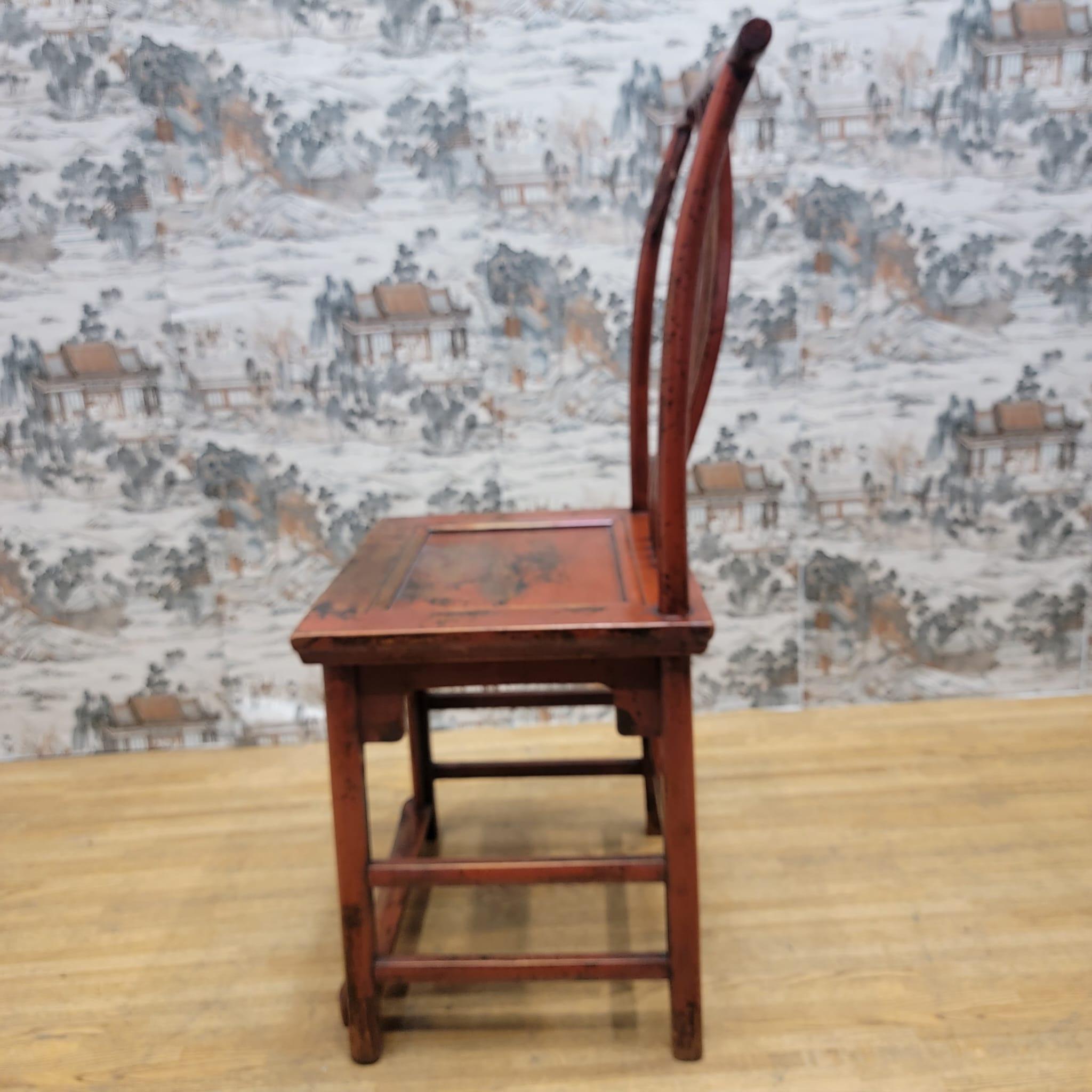 Antique Shanxi Province Red Lacquer Elm Side / Dining Chair In Good Condition For Sale In Chicago, IL