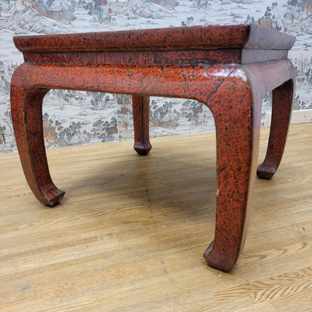 Hand-Crafted Antique Shanxi Province Red Lacquer Elm Side Tables, Pair For Sale
