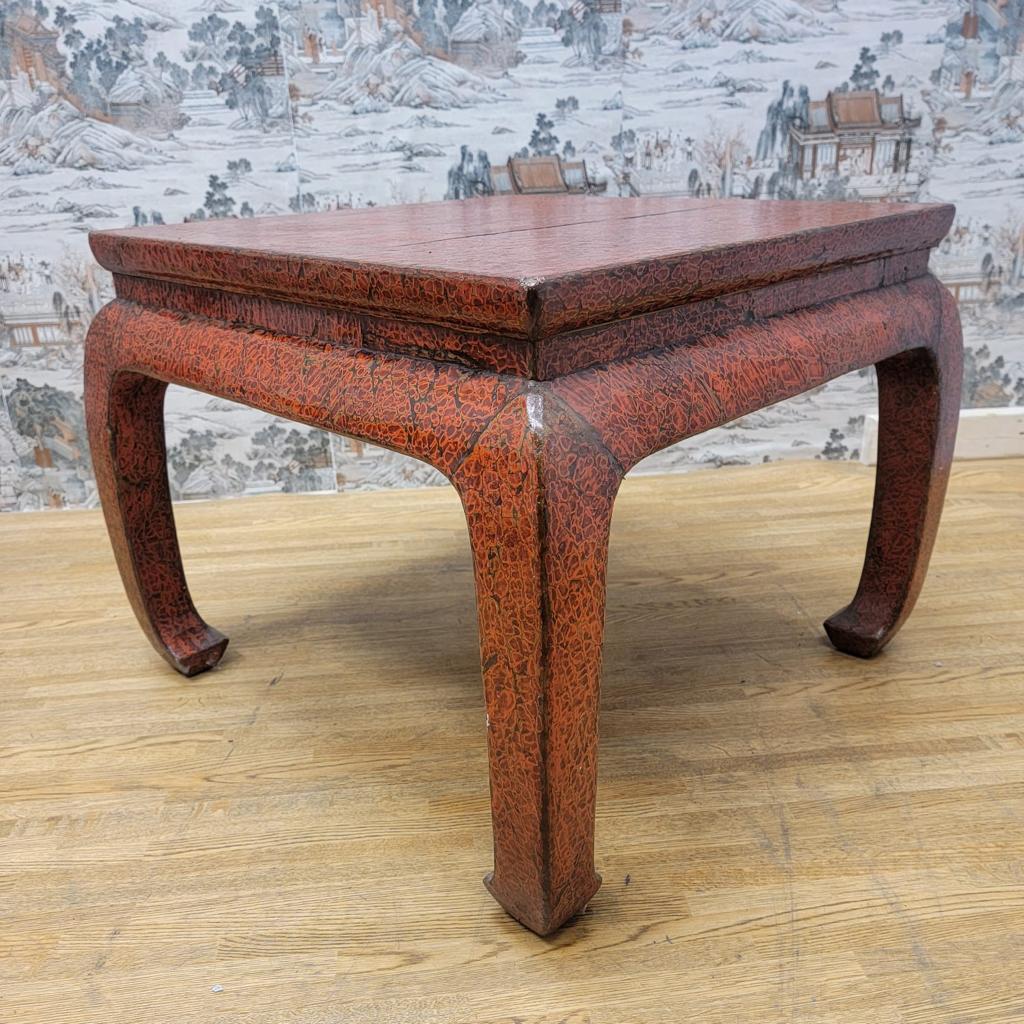 Early 20th Century Antique Shanxi Province Red Lacquer Elm Side Tables, Pair For Sale