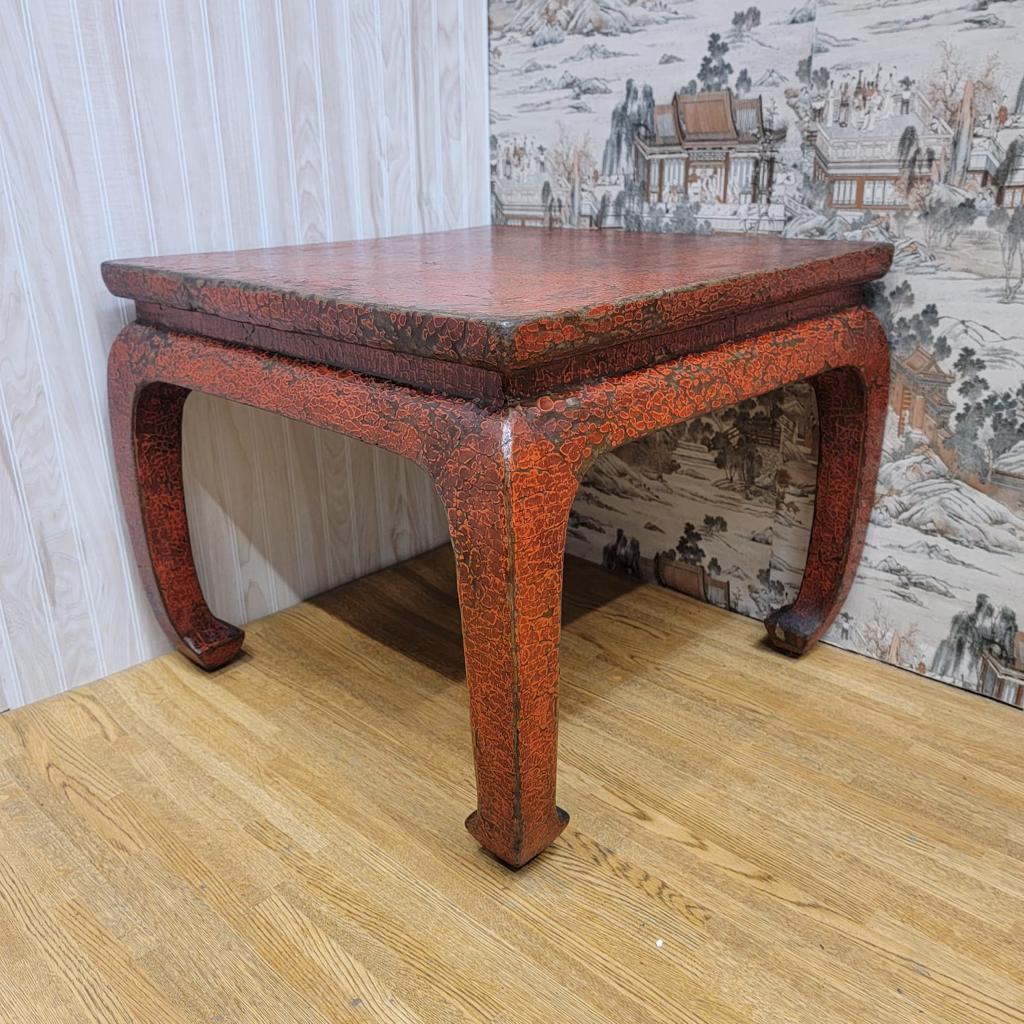 Linen Antique Shanxi Province Red Lacquer Elm Side Tables, Pair For Sale