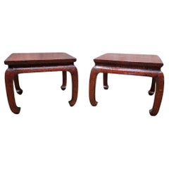 Antique Shanxi Province Red Lacquer Elm Side Tables - Pair