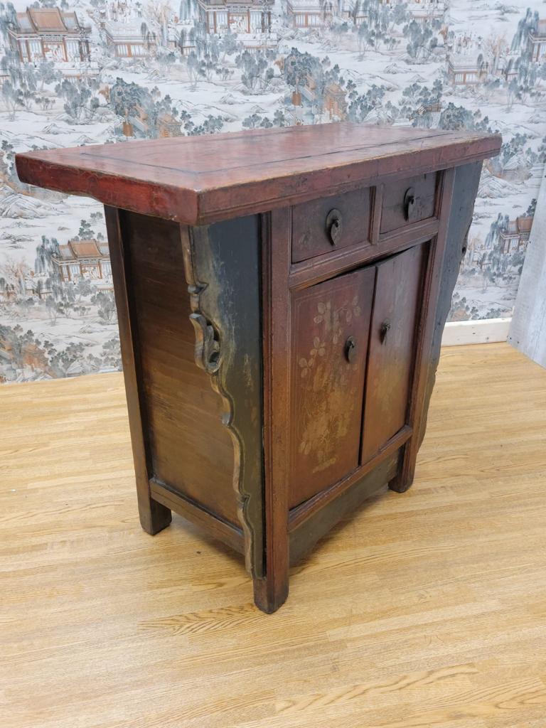 Antique Shanxi Province Winged Red Lacquer Painted Small Cabinet For Sale 5