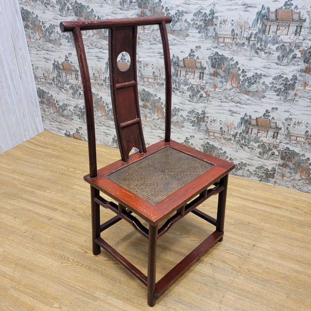 Antique Shanxi Province Red Lacquered Elm Dining / Office Chairs, Set of 3 For Sale 3