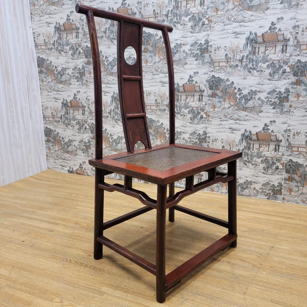 Antique Shanxi Province Red Lacquered Elm Dining / Office Chairs, Set of 3 For Sale 4