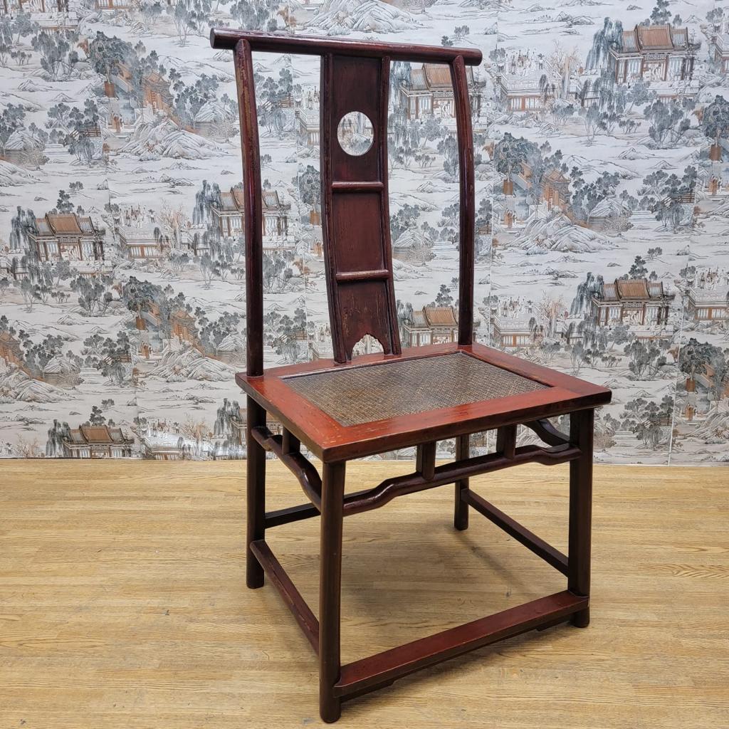 Antike rot lackierte Ulmenholz-Ess- / Bürostühle aus der Shanxi- Provinz, 3er-Set (Chinesisch) im Angebot