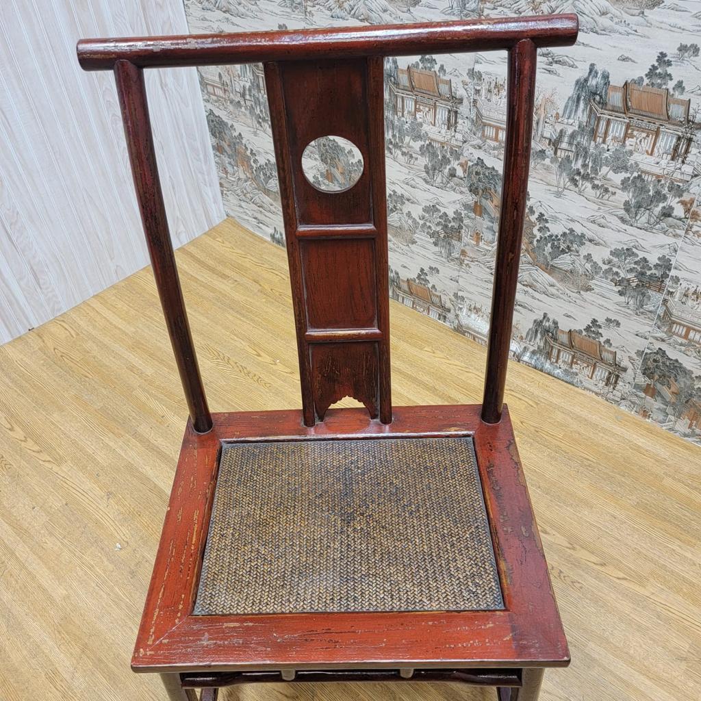 Antike rot lackierte Ulmenholz-Ess- / Bürostühle aus der Shanxi- Provinz, 3er-Set (Handgefertigt) im Angebot