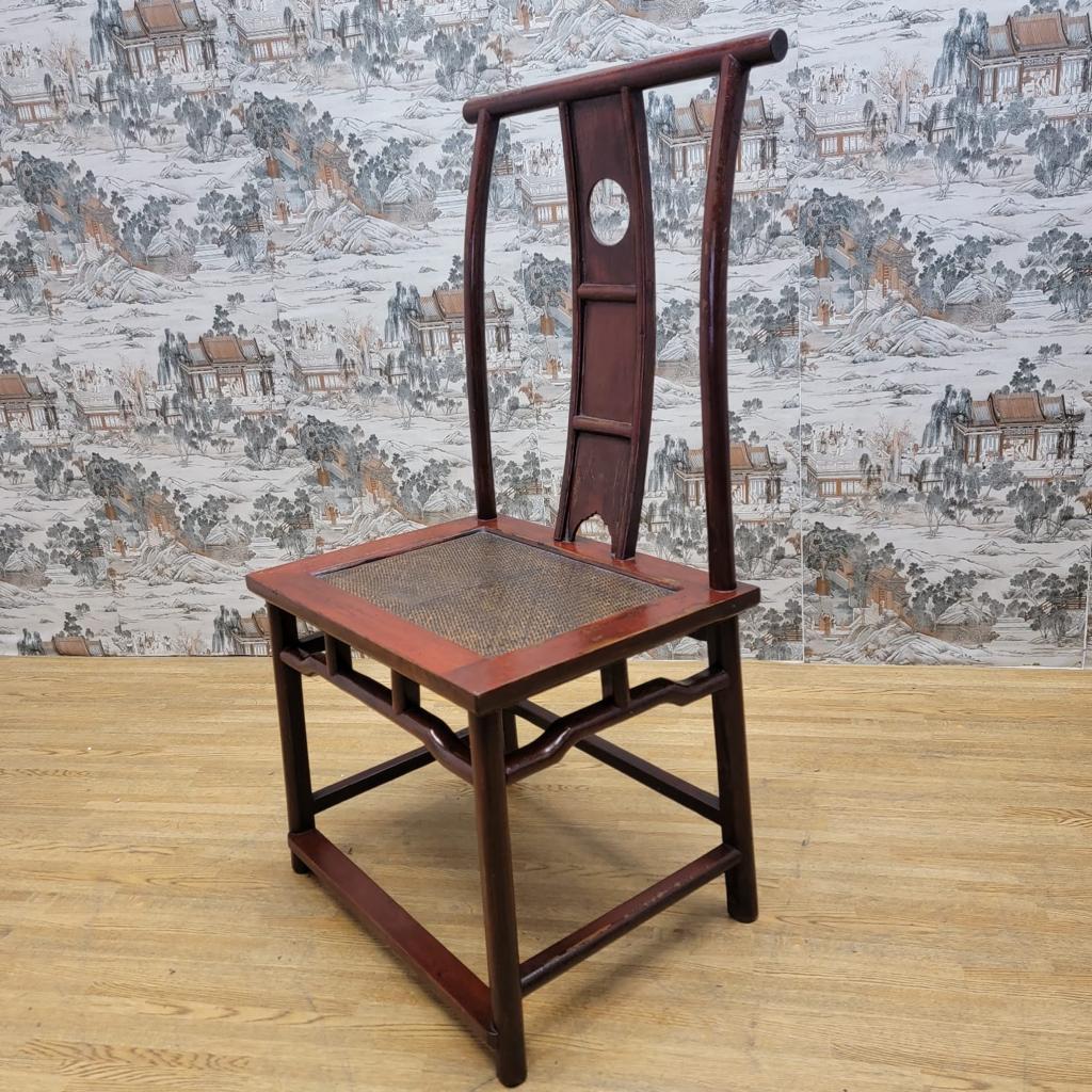 20th Century Antique Shanxi Province Red Lacquered Elm Dining / Office Chairs, Set of 3 For Sale