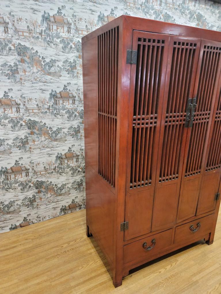 Chinese Export Antique Shanxi Province Red Lacquered Elmwood Storage Cabinet For Sale